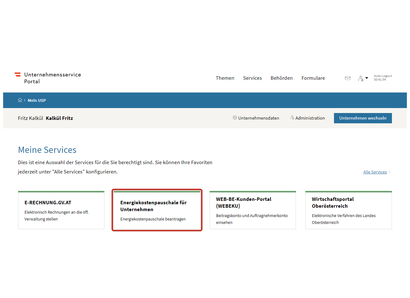 Energiekostenpauschale auswählen im Unternehmensserviceportal 2024