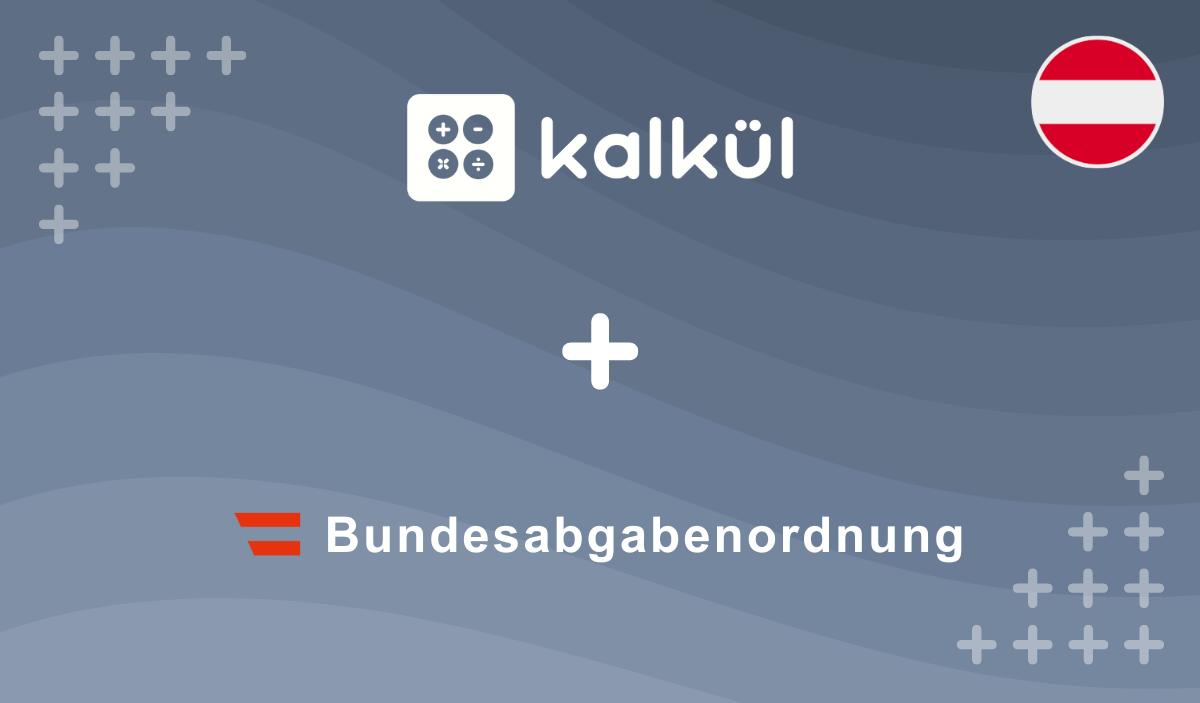 Logo der Rechnungssoftware kalkül mit dem Text Bundesabgabenordnung und einer österreichischen Flagge