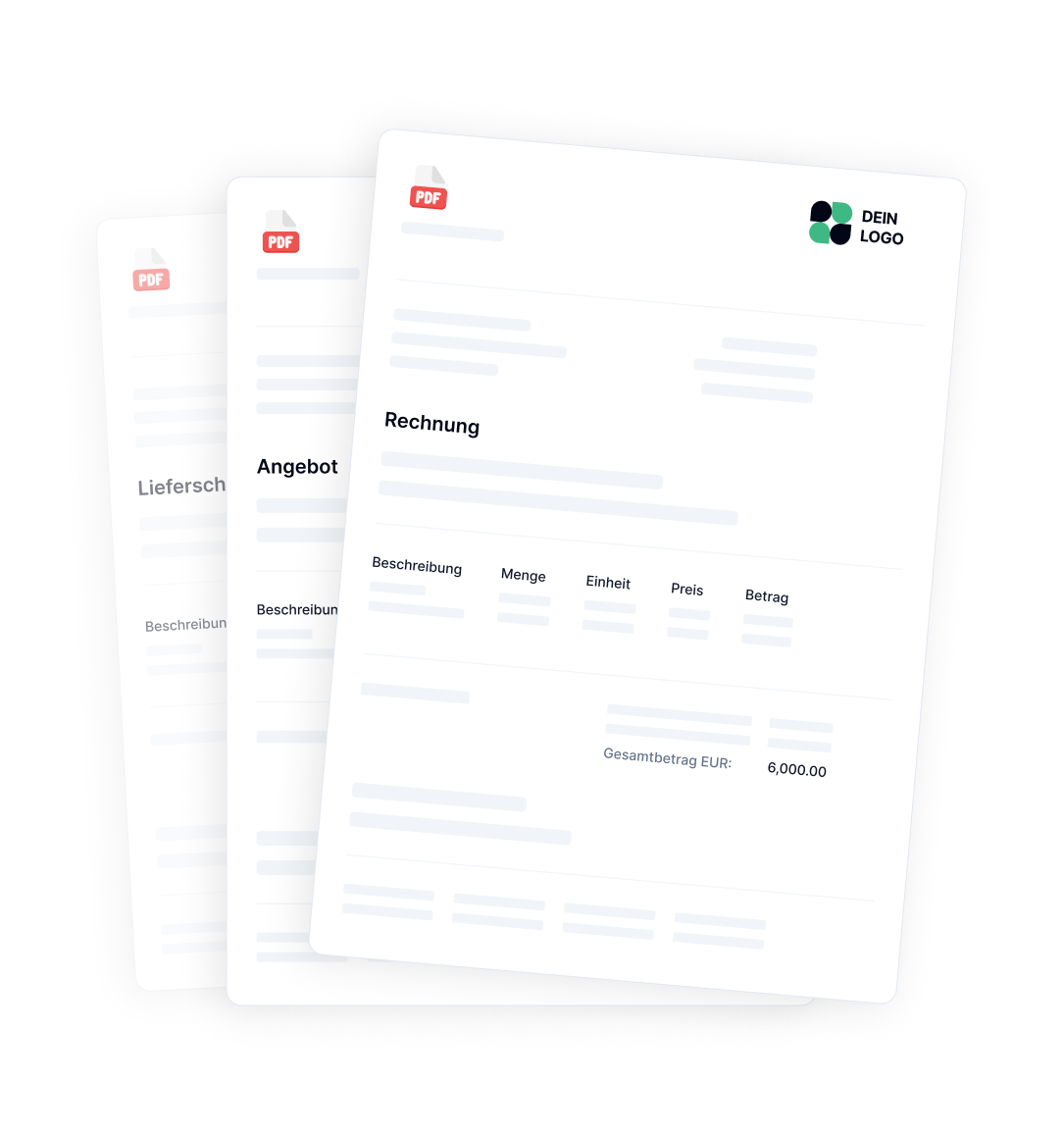 Angebote und Rechnungen im PDF Format gestapelt