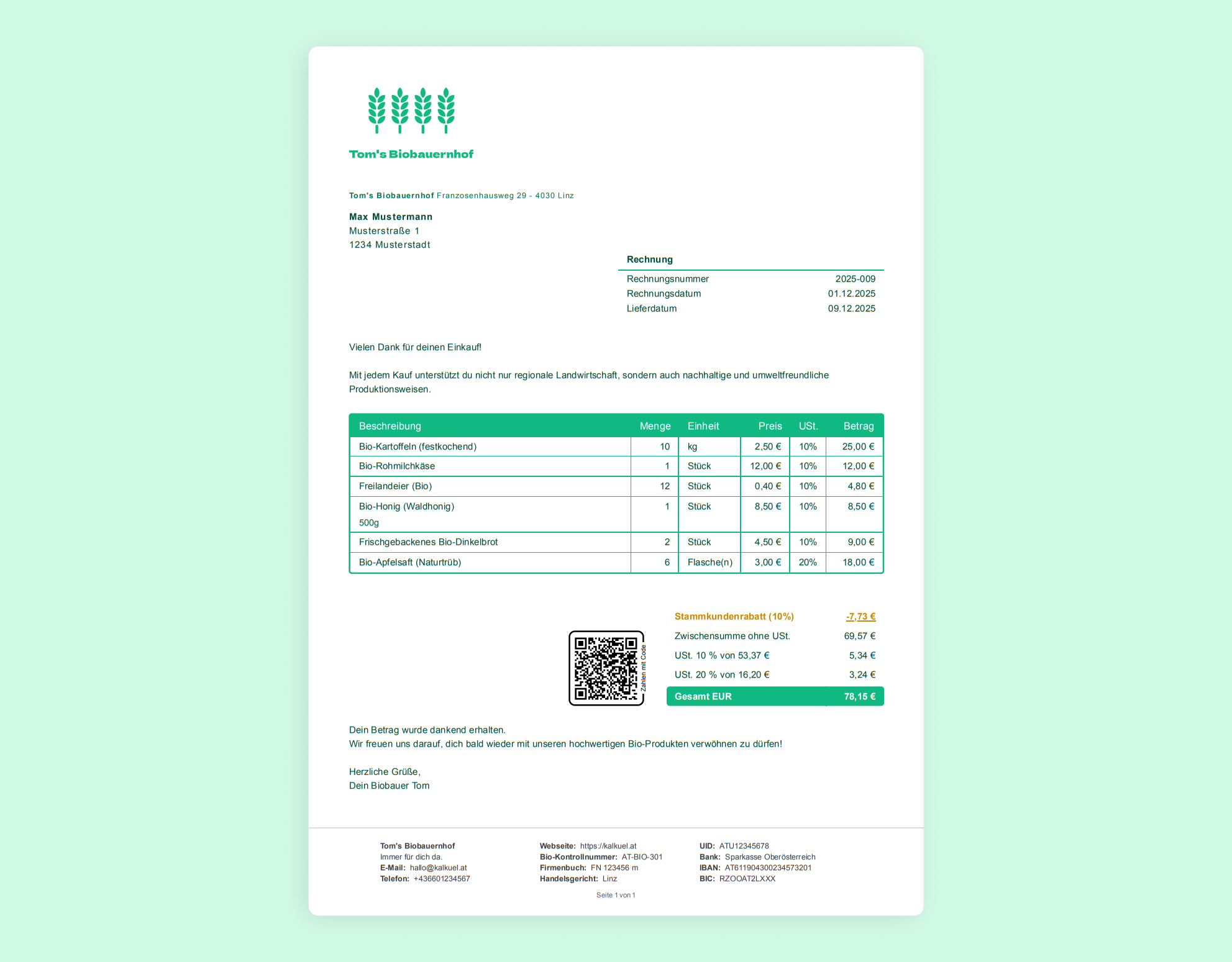 Idee für ein Rechnungsdesign eines Biobauernhofes generiert mit dem Rechnungsdesigner von kalkül