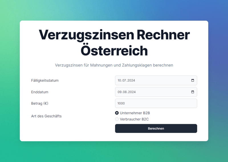 Rechner von kalkül für Verzugszinsen Österreich